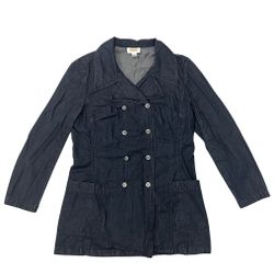 Talbots Womens 10 Denim Jacket Coat Double Breasted Pockets Cotton Soft