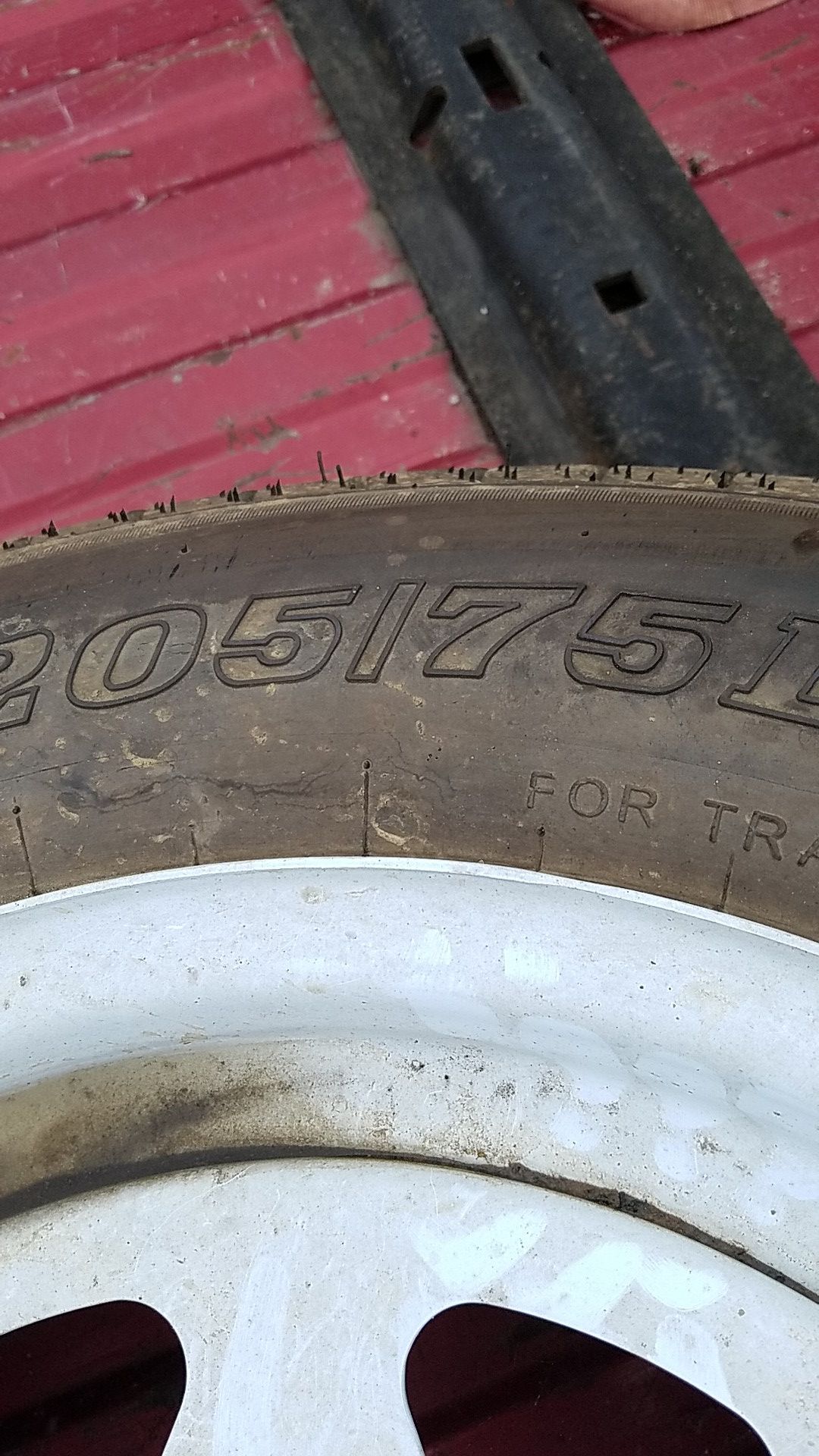 Trailer tire on wheel