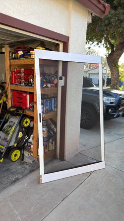 White Aluminum Screen Door with Handle Simonton