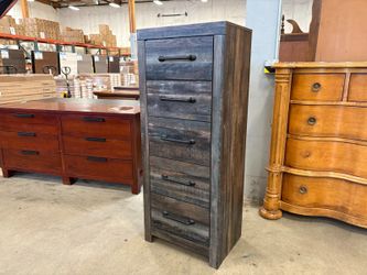 ASHLEY FURNITURE Rustic Finished 5 Drawer Chest with Black Rail Pulls