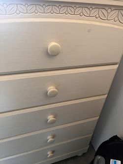 Cream Color Wooden Five Drawer Chest