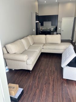 Beige Fabric L-Shaped Sectional Sofa