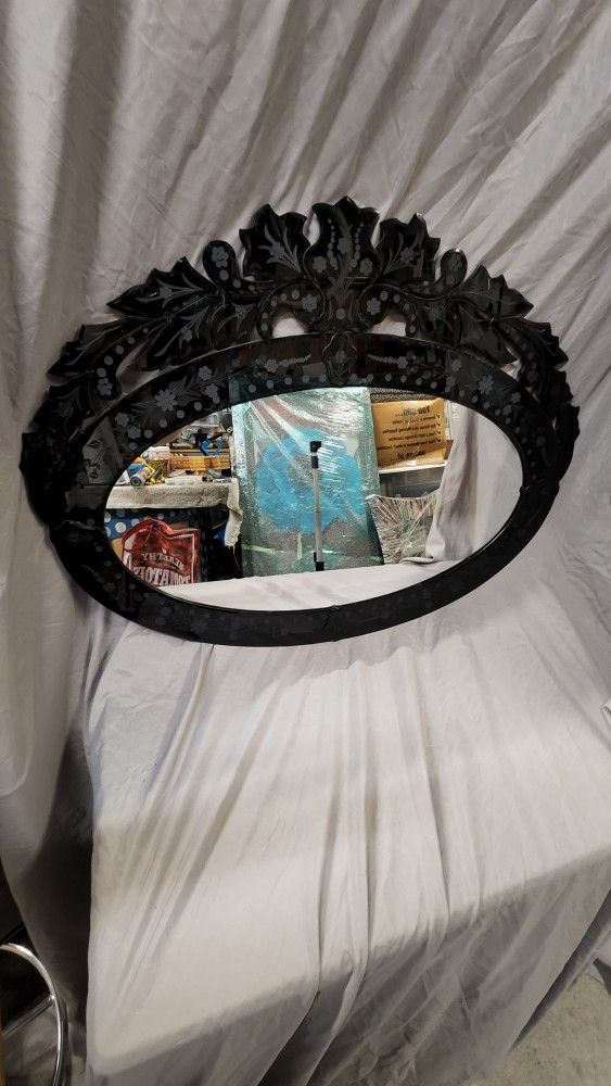 Vintage "Black Beveled Mirror" NICE