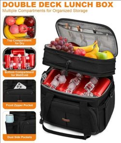 Pritent Lunch Box for Men Women Double Decker Insulated Lunch Bag for men