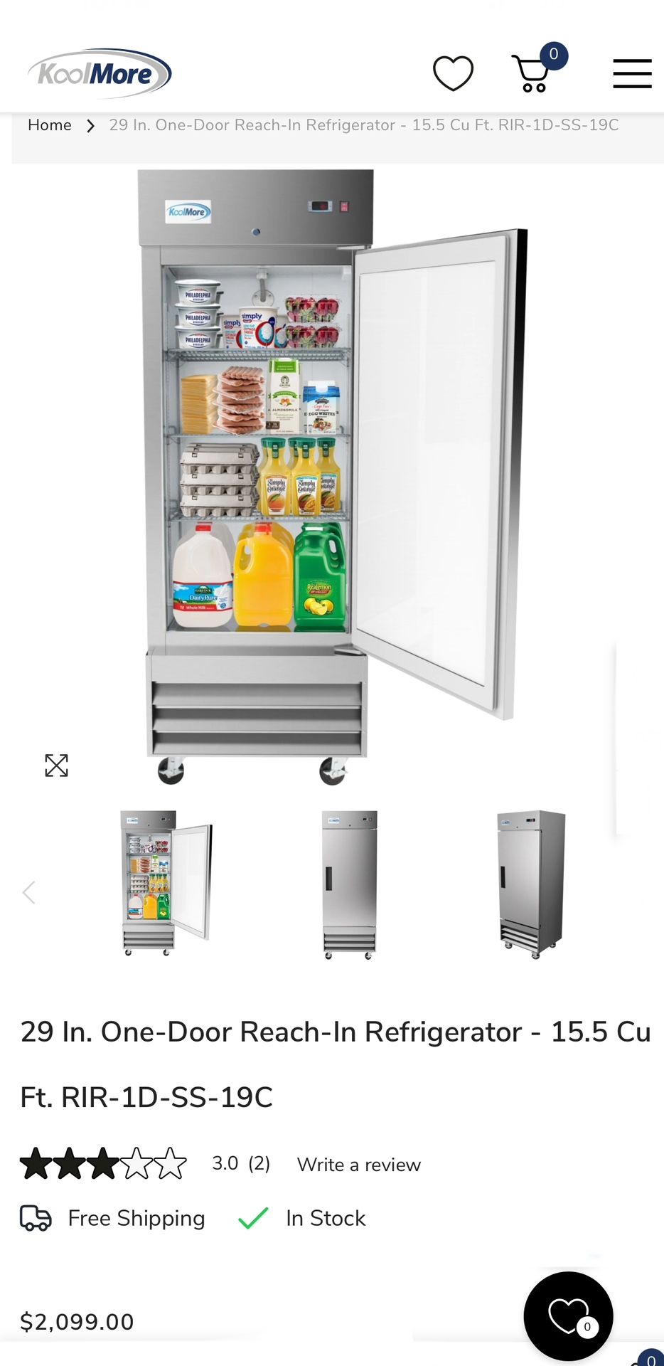 29 In. One-Door Reach-In Refrigerator - 15.5 Cu Ft. RIR-1D-SS-19C Brand New in the Box