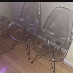 Set Of 2 Acrylic Clear Lucite Transparent Clear Dining Chairs 