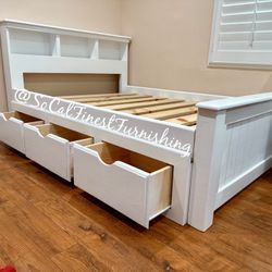 White Full Bed With Drawers 