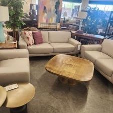Top grain Leather modern cream sofa set