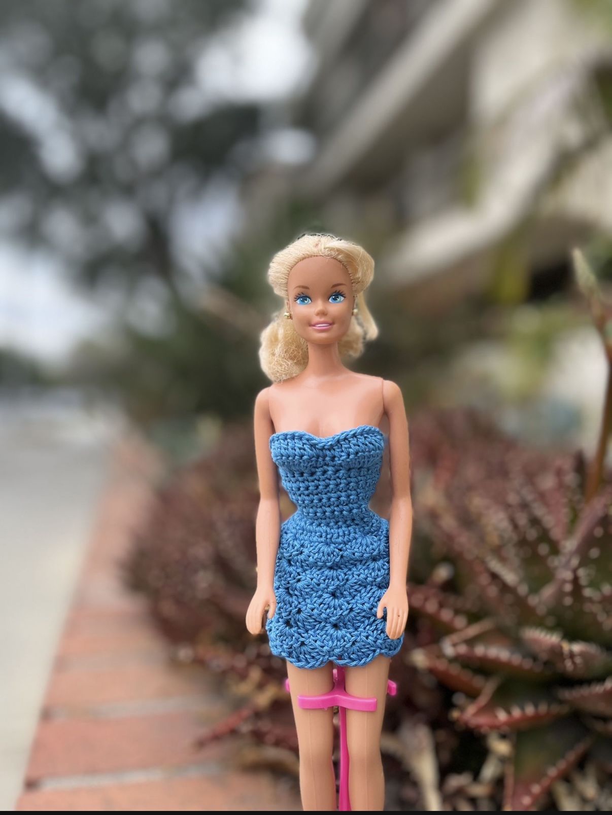 Blue Crochet Mini Dress for Barbie β Sleeveless & Handmade β 11.5β Doll Fashion