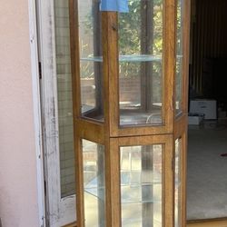 Solid Wood Corner Curio Cabinet With Lights - Antique
