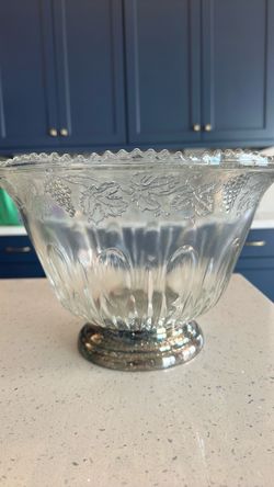 Vintage Glass Punch Bowl with Silver Base