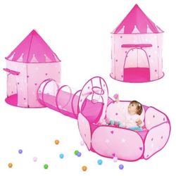 ON SALE==3pc Kids Play Tent with Ball Pit, Crawl Tunnel, Princess Tents for Toddlers, Baby Space World Playhouse Toys, Perfect Kid’s Gift(pink & Blue）
