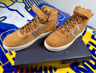 Nike Air Force 1 , High '07  Premium Sneakers feature a rugged Wheat suede upper complemented by distinct two tone laces SIZE 9 MEN