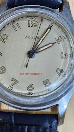 Vtg 50's Venus Antimagnetic Swiss Mechanical Watch - Incabloc, Patina Dial, Needs Service