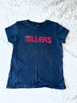 Vintage 2004 The Killers Hot Fuss Rhinestone Logo Baby Tee – Official Cinder Block Band Shirt