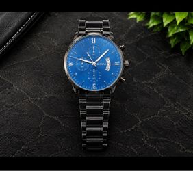 Geneva Chronograph Watch Black Steel Blue Dial