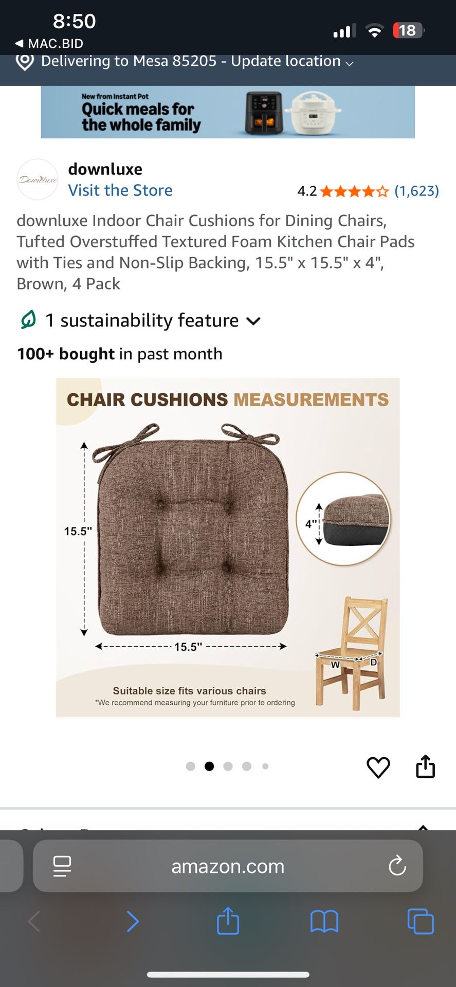 Downluxe Dining Chair Cushions. Set Of 6. Brown Color