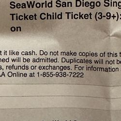2 Kids Sea World Tickets, 30 Each