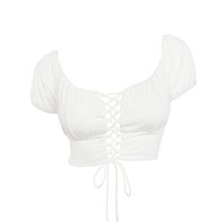 Cute Lace Up White Crop Top