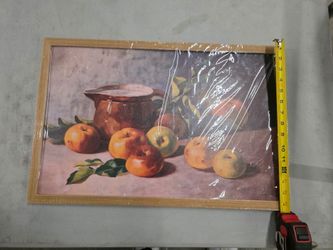 New in box picture of fruit with wood colored frame 15 ×23.5