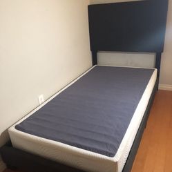 Metal Box Spring & Dark Gray Upholstered Twin Bed