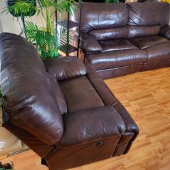 Brown Real Leather Power Reclining Sofa And Chair Set - FREE DELIVERY - $599 🛋 🚚
