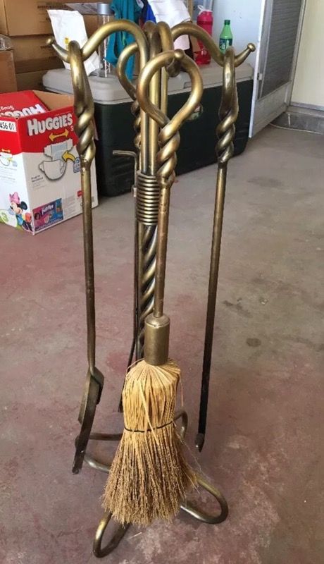 Brass fireplace tool set $35