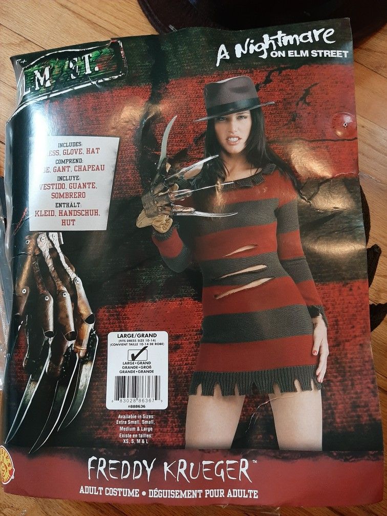 Womens Freddy Kruegar knitted Dress With Hat And Glove~Size LARGE~Rubies Brand
