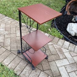 Small Metal & Wood Rolling Table Cart