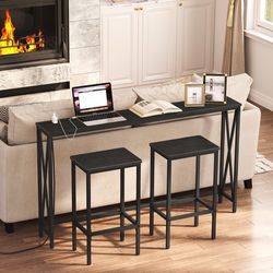 Black Bar Stools, Set of 2, 25.8-Inch Height,