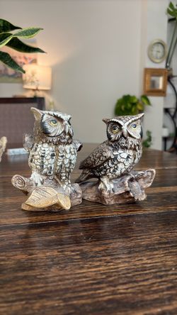 Two Vintage HOMCO Classic Owl Figurines #1114 Set Of 2 Owls Ceramic Porcelain