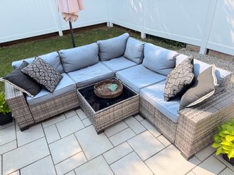 Outdoor Wicker Sectional Sofa Set with Coffee Table