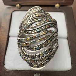 D'Joy Sterling Silver ~1CTW Multi-Colored Diamond Bypass Cluster Ring Size 9.25