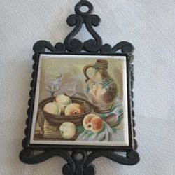 60s Cast Iron and Tile Trivet by Enesco Imports