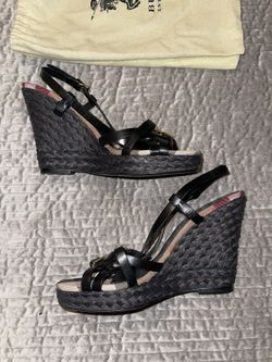 Burberry Wedge Mule Heels Buckle Top Black Women’s Size 9W NEW (100% Authentic)
