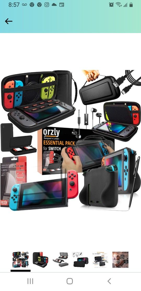 Switch Accessories Bundle - Orzly Essentials Pack for Nintendo Switch Case & Screen Protector (NOT OLED Model), Grip Case, Games Holder, Headphones -