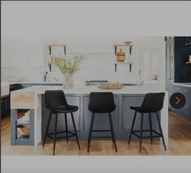 Abraham 24 in. Black Metal Counter Height Bar Stool Faux Leather Bucket Bar stool with Back Counter Stool (Set of 3)