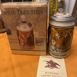 1989 Anheuser Busch Endangered Species Asian Tiger Stein w/COA & box