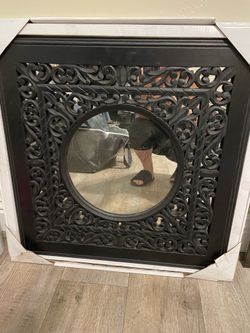 Brand New Black Carved Wood Mirror!