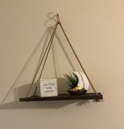 Hanging Shelves for Wall, Rustic Wood Wall Shelf Rope Swing