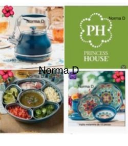 Set de tetera , botanero  y vajilla melamine nuevas en sus cajas 🌺 princess house 🌺
