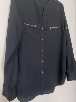 Calvin Klein Black Blouse with Zipper Pockets