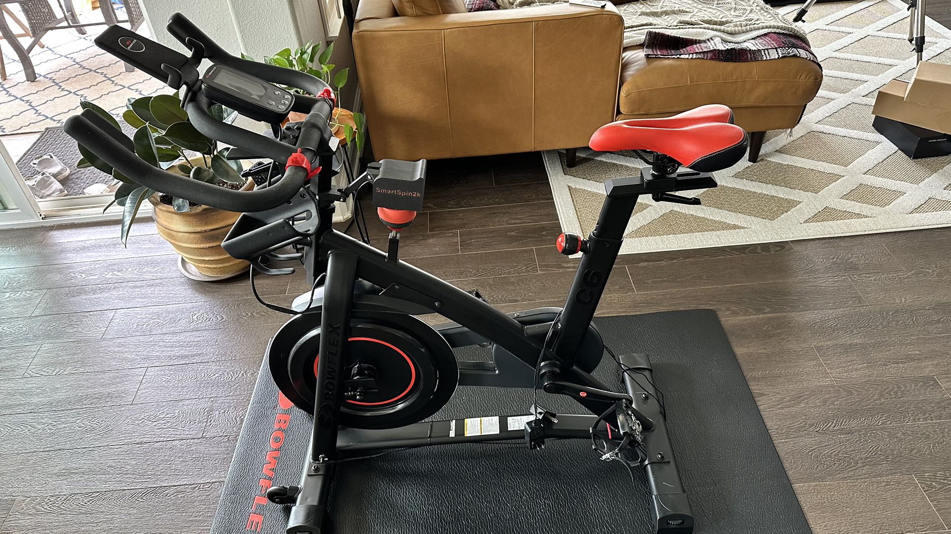 Bowflex C6 Exercise Bike With SmartSpin2K And Equipment Mat Works With Zwift And Peloton 