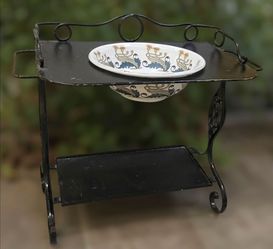 Historic New York! A Fantastic Hotel Astor Wash Basin w/Wrought Iron Stand