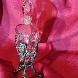Vintage Crackle Glass Art Deco Perfume Bottle