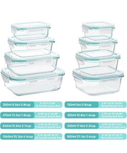 16-Piece Glass Food Storage Container Set (Light Blue)
