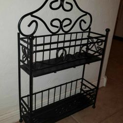 VINTAGE ORNATE VICTORIAN GOTHIC QUALITY BLACK METALSTORAGE ORGANIZER SHELF DISPLAY STAND DECOR