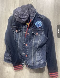 Ay Guey Denim Embroidered Jacket With Hood 