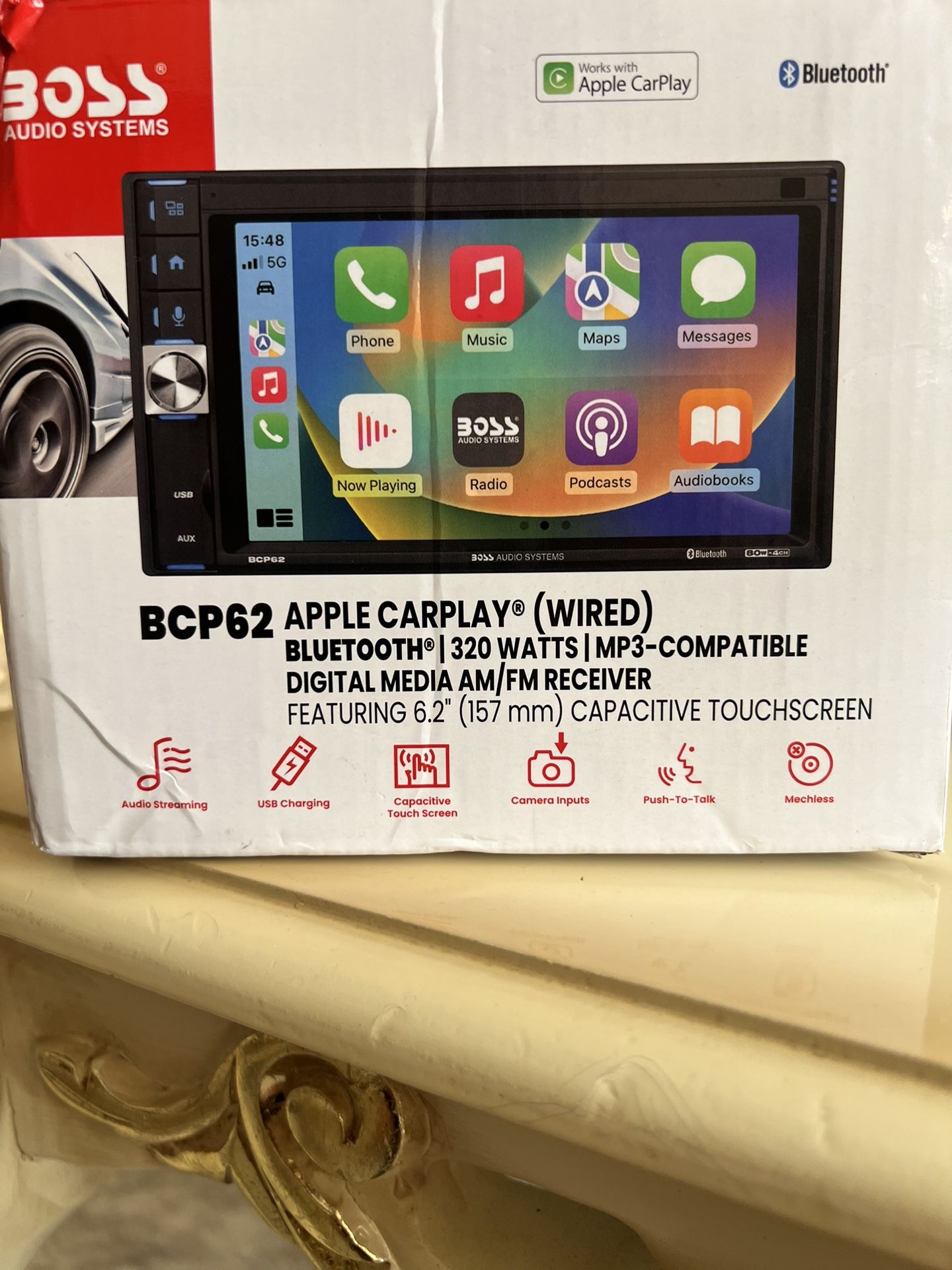 BOSS Audio Systems BCP62 Car Stereo - Apple CarPlay, Double Din, 6.2 Inch Capacitive Touchscreen, Bluetooth, No CD DVD Player, AM/FM Radio Receiver, U