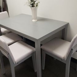 Brand New Grey Wood Dining Table + 4 Chairs (New In Box) 